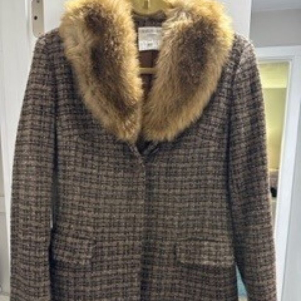 Charles Gray London tweed blazer with fur collar